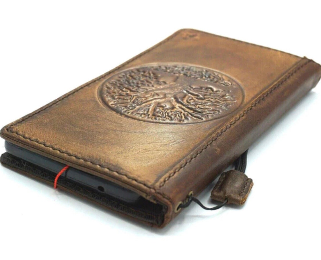 Leather Google Pixel Wallet Case: Vintage Tree of Life Design
