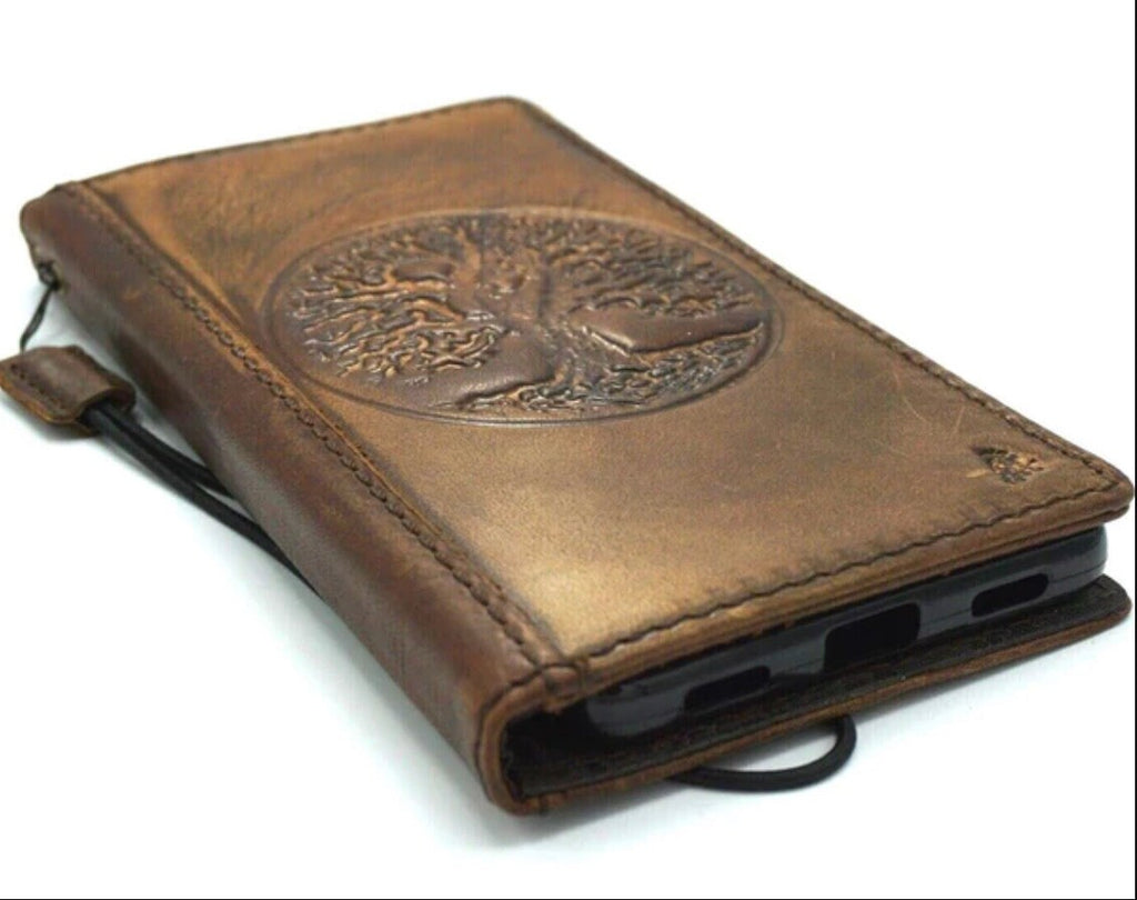 Leather Google Pixel Wallet Case: Vintage Tree of Life Design