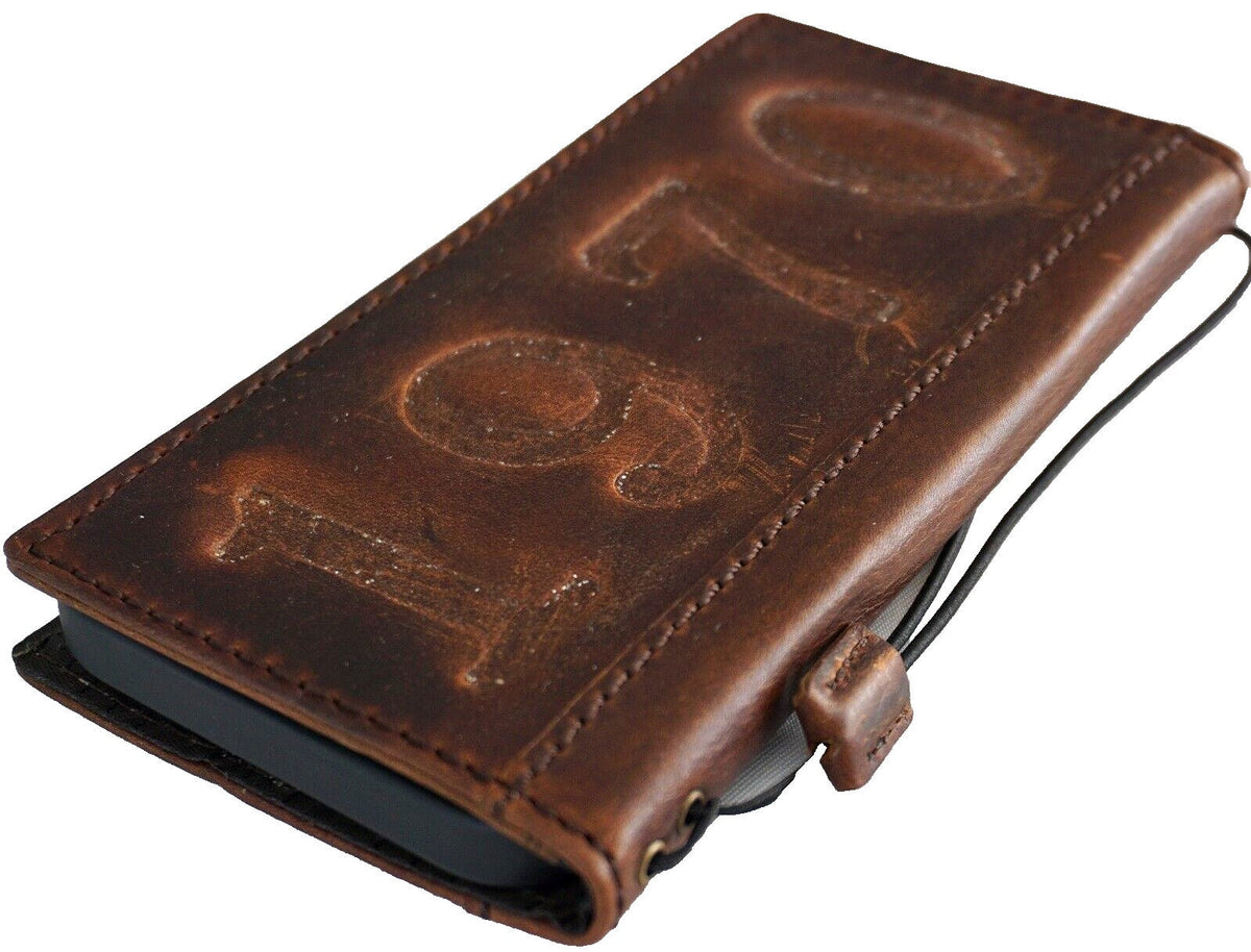 Vintage Leather iPhone Wallet Case: Custom Stamped Book Cover