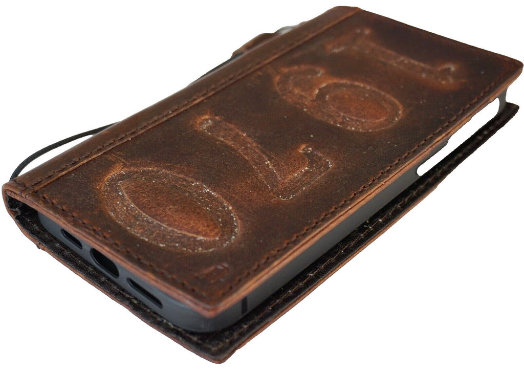 Handmade Leather Galaxy Phone Case: Vintage 1970 Embossed Wallet