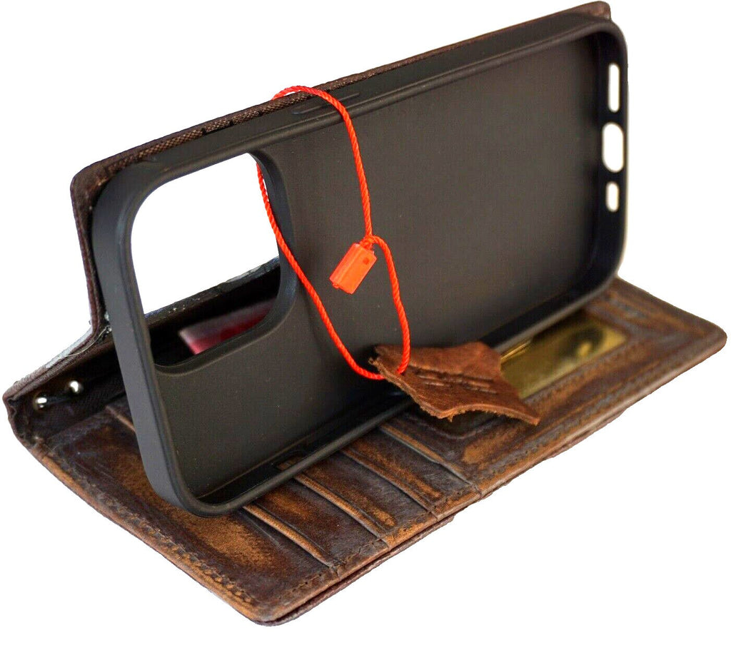 Handmade Leather Galaxy Phone Case: Vintage 1970 Embossed Wallet