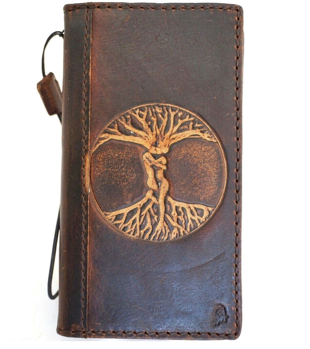 Handmade Leather Galaxy Phone Wallet Case: Vintage Tree of Life