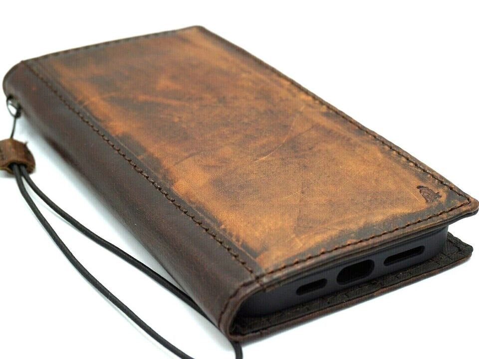 Genuine Leather Wallet Case for Galaxy: Vintage Book Style Cover