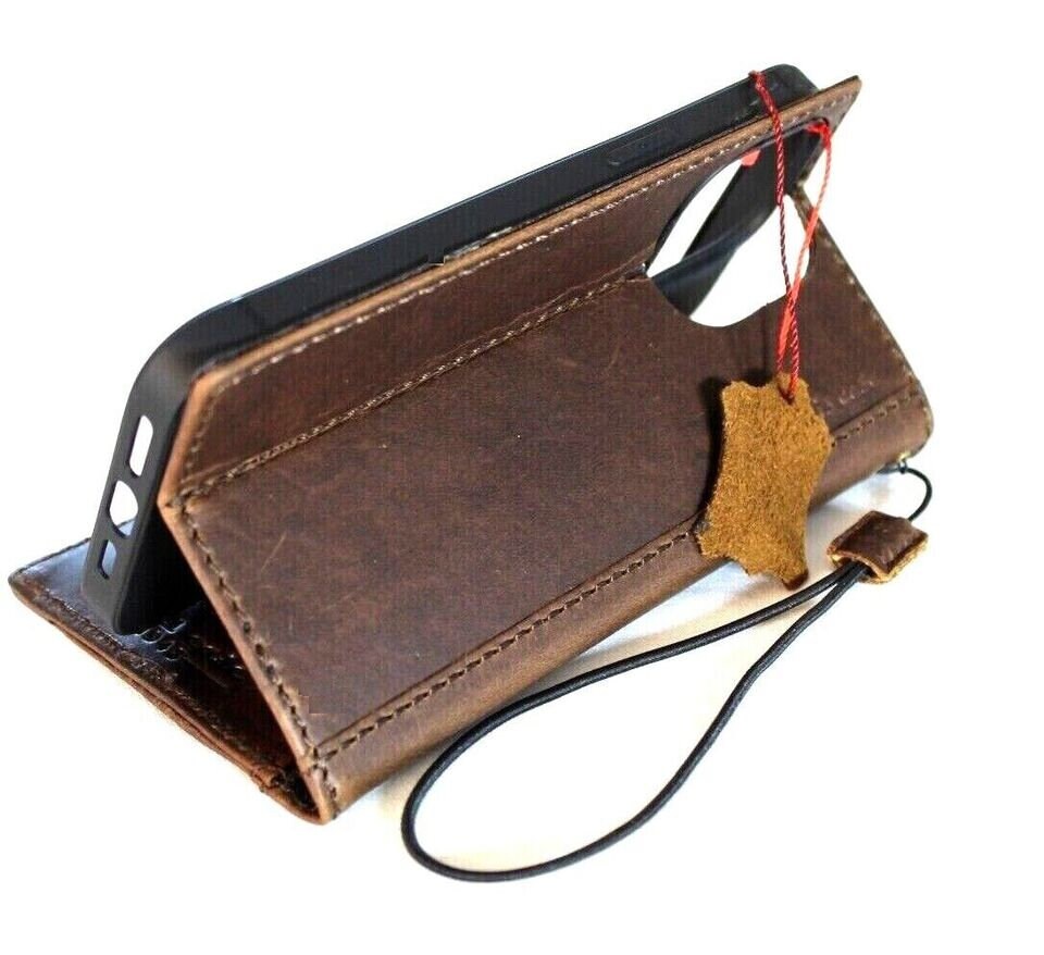 Genuine Leather Wallet Case for Galaxy: Vintage Book Style Cover