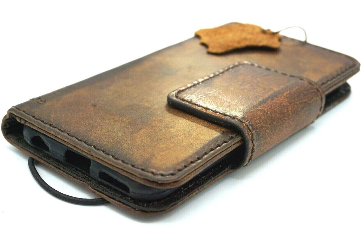 Vintage Leather iPhone Wallet Case: Stone Wash, Magnetic Clasp