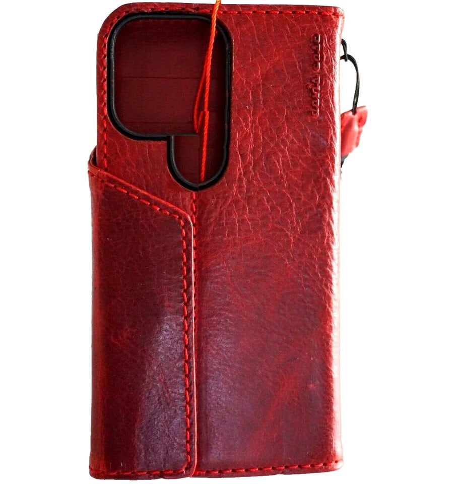 Red Leather Galaxy Wallet Case: Cross Design
