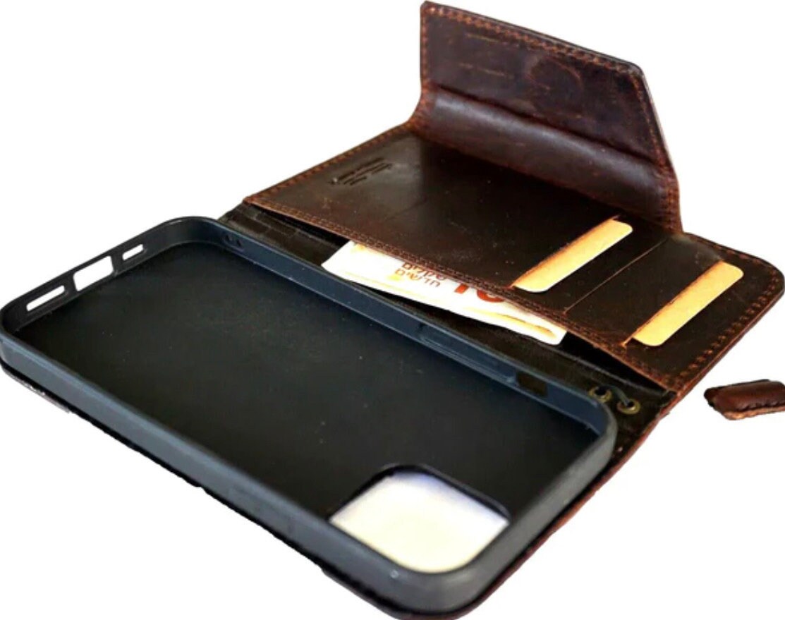 Handmade Vintage Leather iPhone Wallet Case: Tree of Life Art
