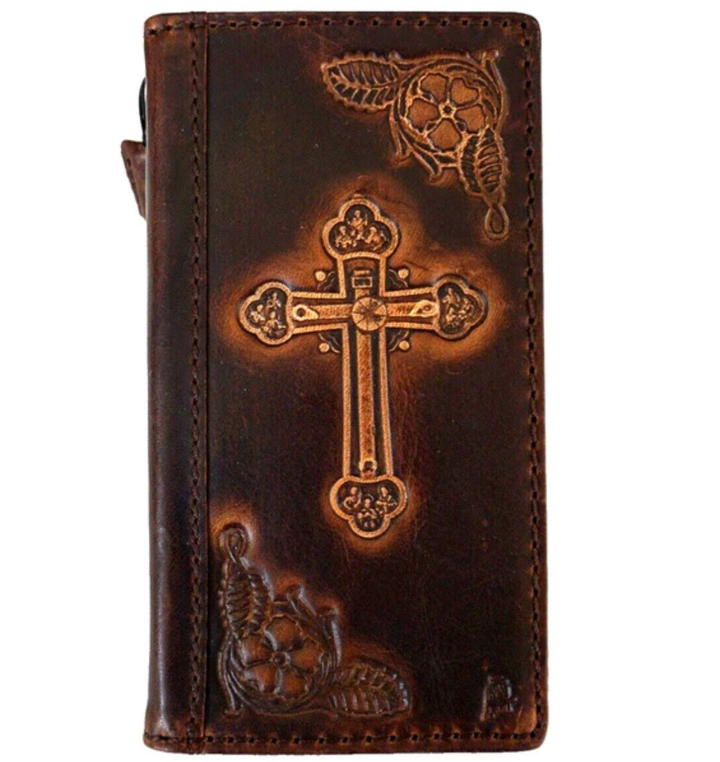 Handmade Leather Galaxy Phone Case: Vintage Cross Art Wallet