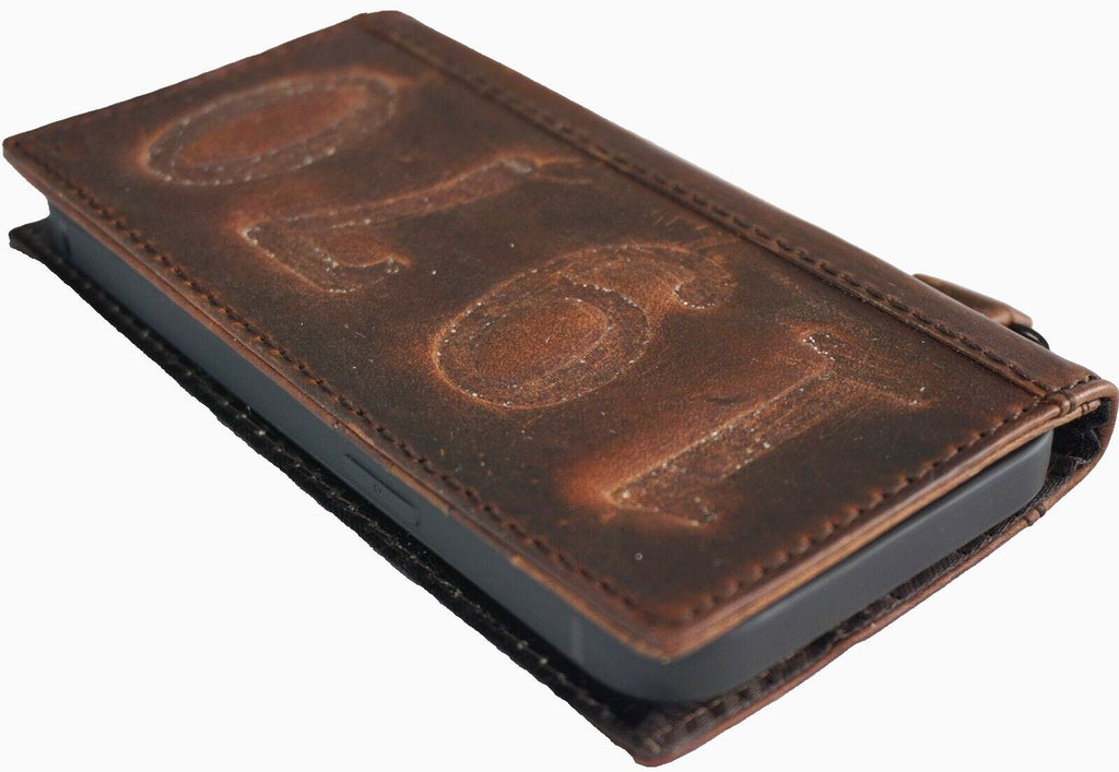 Handmade Leather Galaxy Phone Case: Vintage 1970 Embossed Wallet