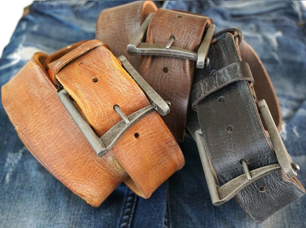 Genuine Casual Waistband vintage Leather Waist handmade belt Ston Buckle 60S 70S