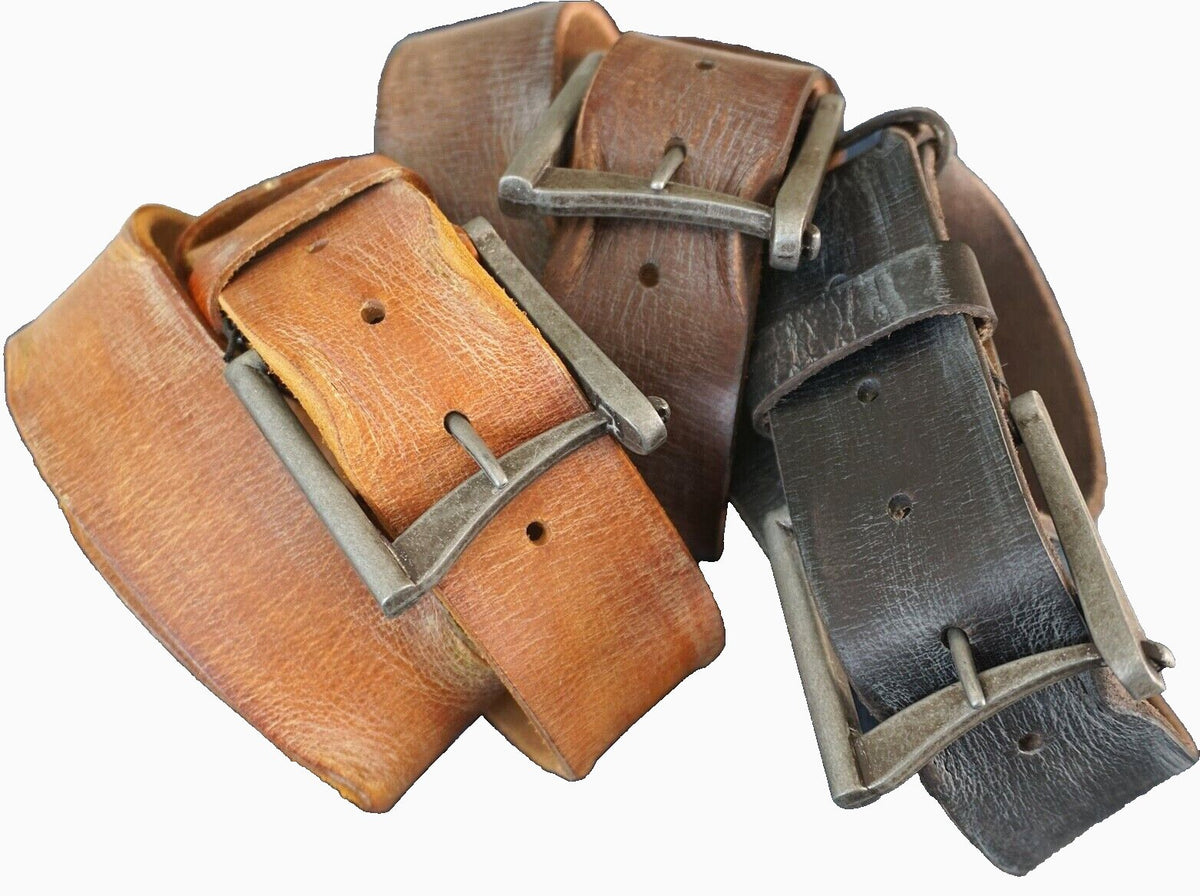 Genuine Casual Waistband vintage Leather Waist handmade belt Ston Buckle 60S 70S