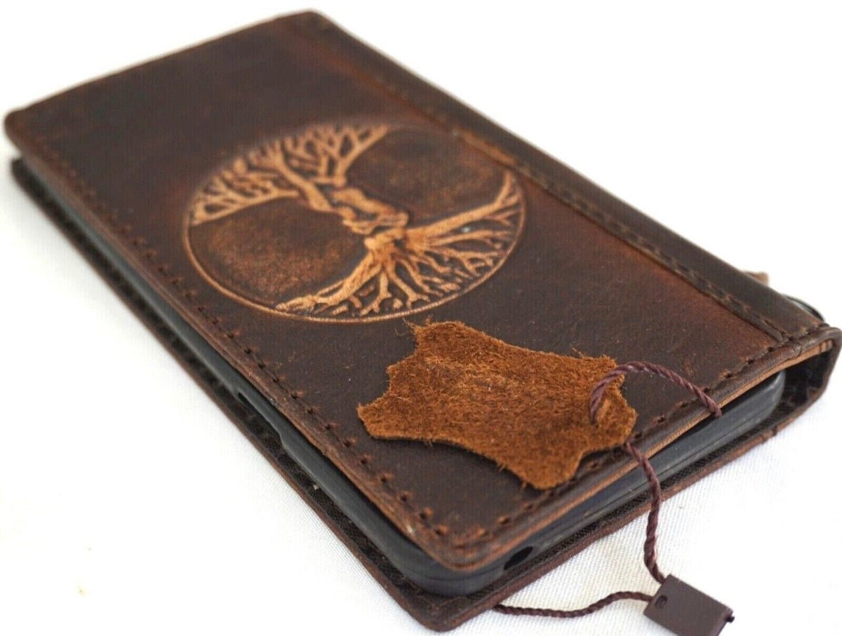 Handmade Leather Galaxy Phone Wallet Case: Vintage Tree of Life