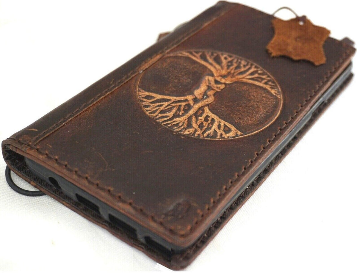 Handmade Leather Galaxy Phone Wallet Case: Vintage Tree of Life