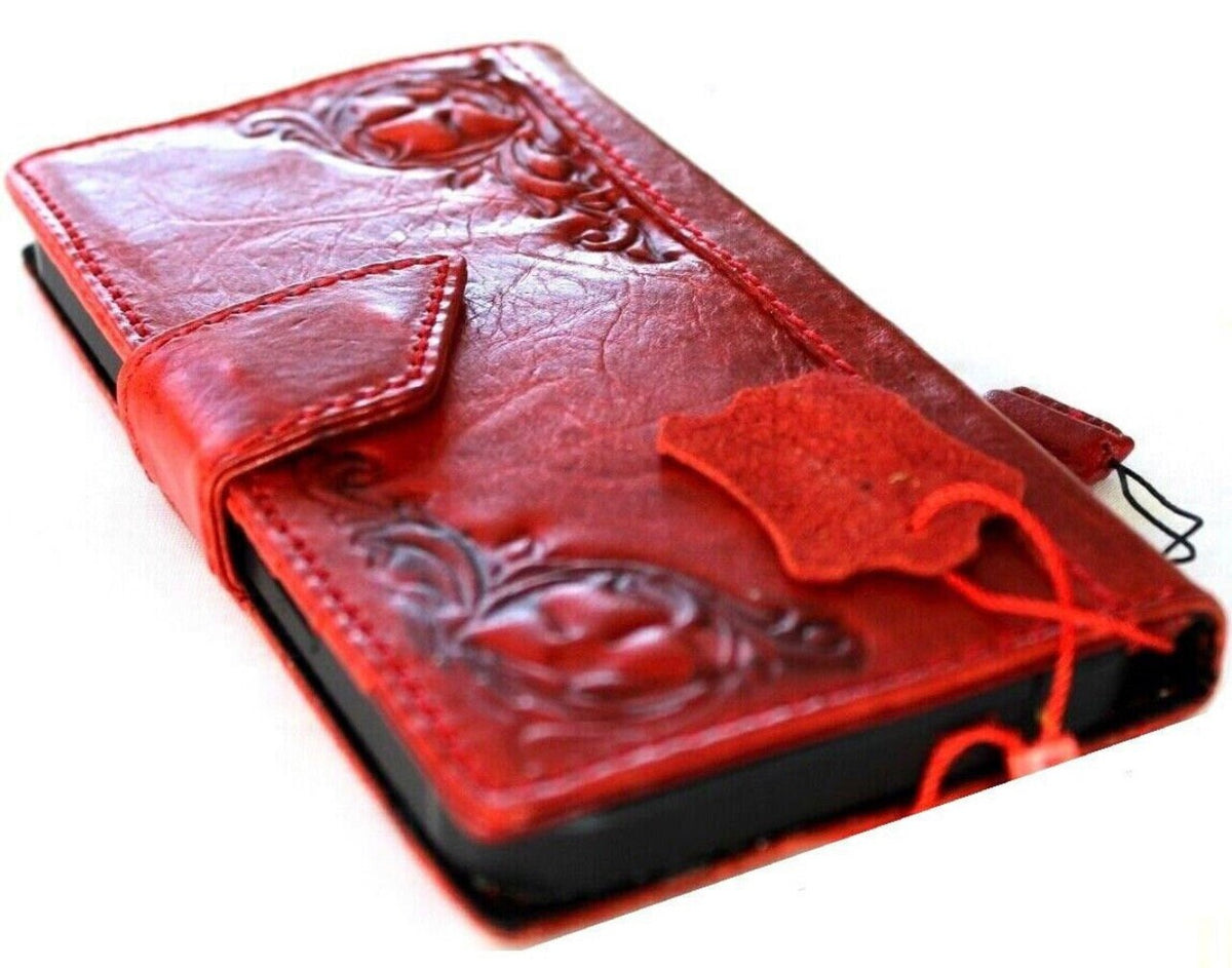 Handmade Red Leather Google Pixel Wallet Case: Vintage Art
