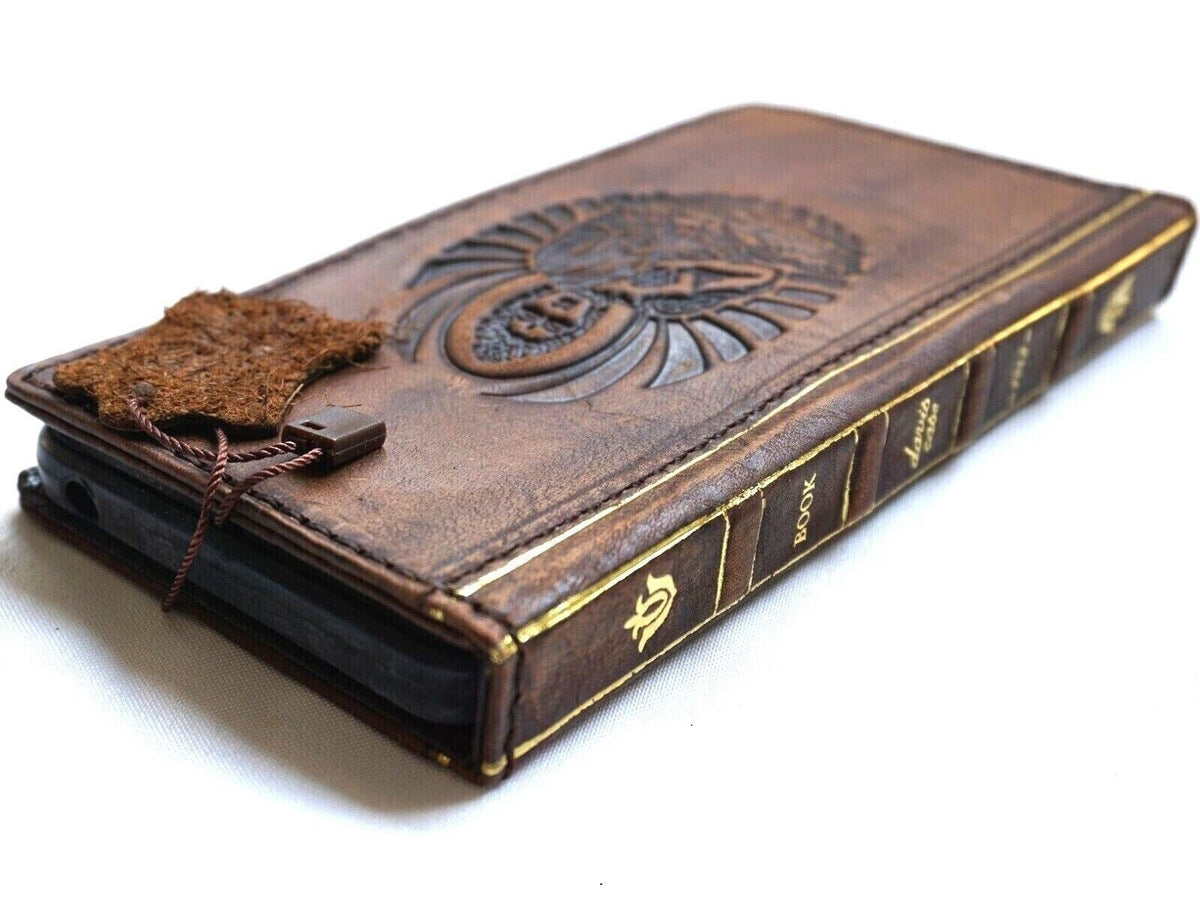 Vintage Leather iPhone Wallet Case: Buddha Art, Card Slots