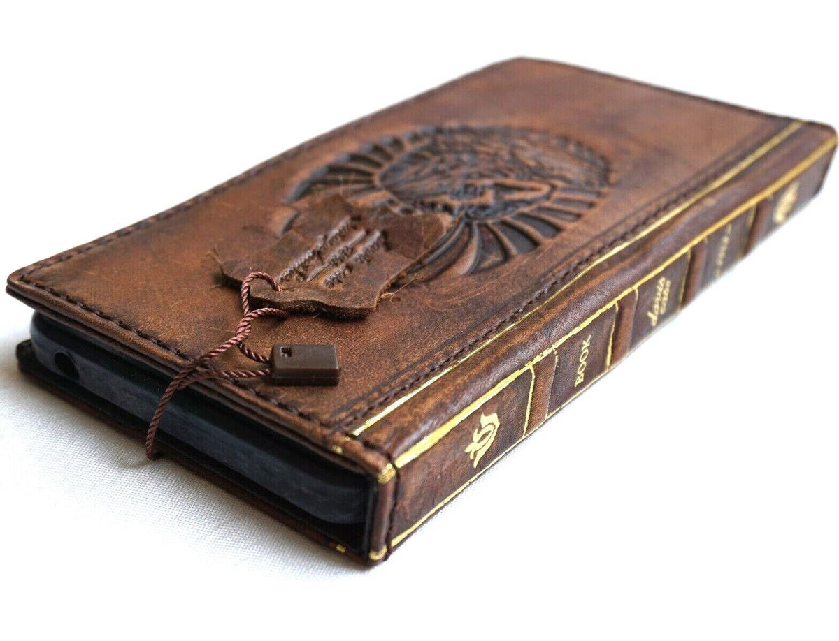 Vintage Leather iPhone Wallet Case: Buddha Art, Card Slots