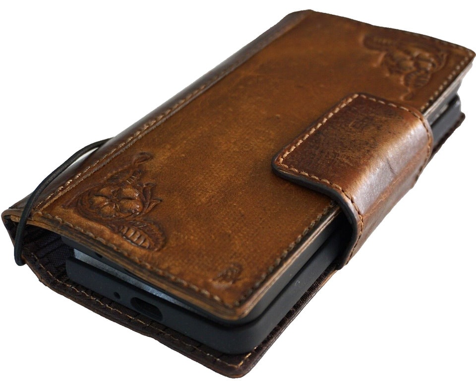Handmade Leather Wallet Case for Galaxy Z Fold: Art Design Cover