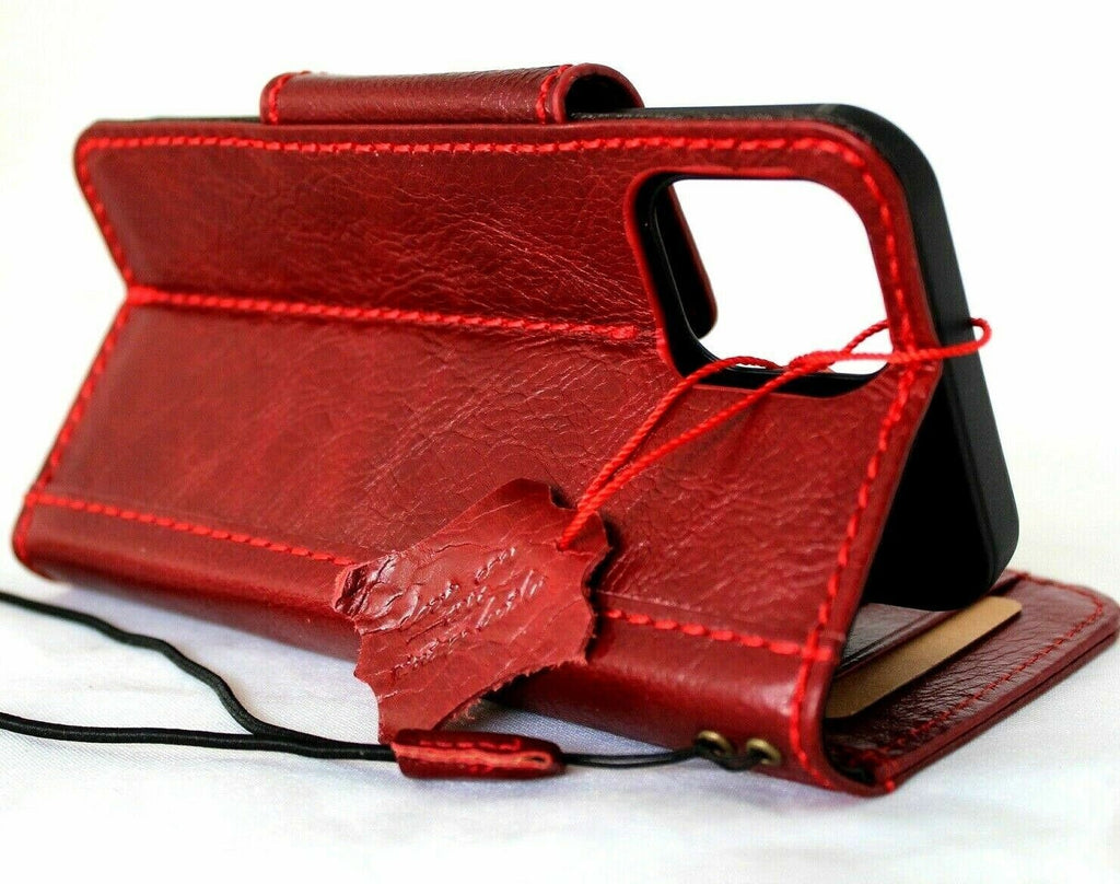 Handmade Leather iPhone Wallet Case: Red Vintage Book Cover with Paw Print