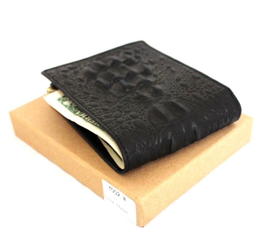 Black Leather Slim Wallet: 4 Card Slots, ID Window - Davidov Art