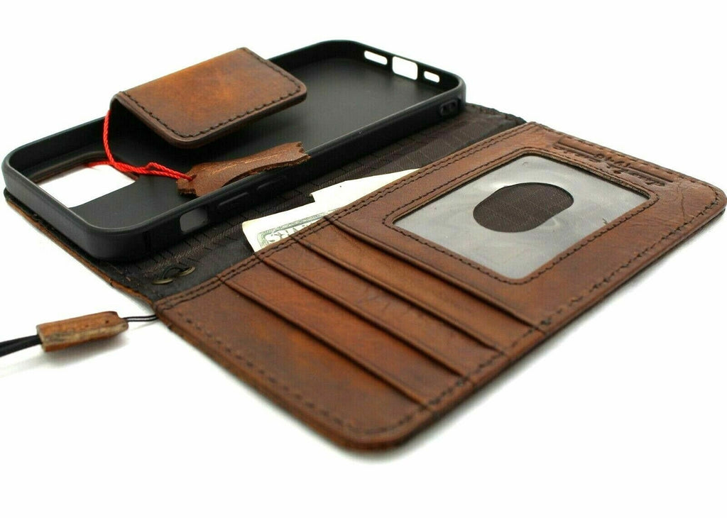 Genuine Leather iPhone Wallet Case: Magnetic Book Cover, Card Slots
