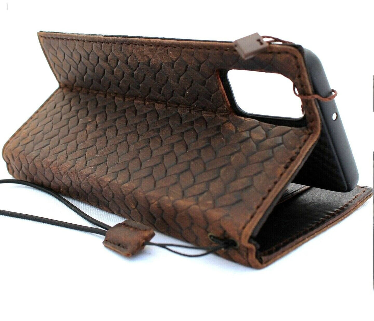 Handmade Woven Leather Wallet Case: Galaxy S21 S22 S23 S24, Note 10 20