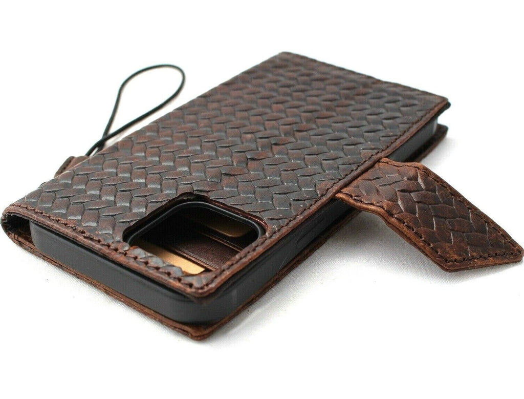 Handmade Woven Leather Wallet Case: Galaxy S21 S22 S23 S24, Note 10 20