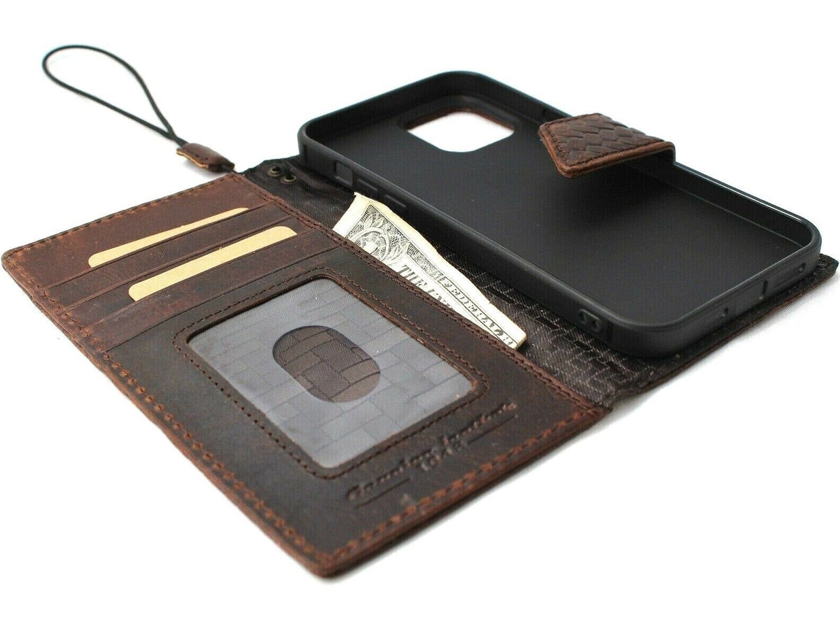 Handmade Woven Leather iPhone Wallet Case with Card Slots