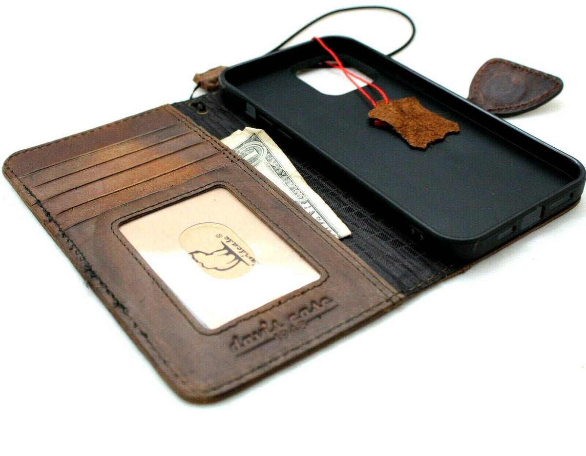 Handmade Leather Wallet Case for Google Pixel: Vintage Magnetic Book Cover