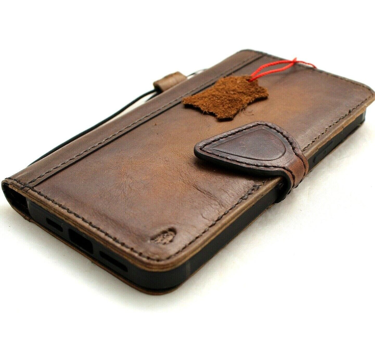 Handmade Leather Wallet Phone Case: Magnetic Book Cover with Card Slots