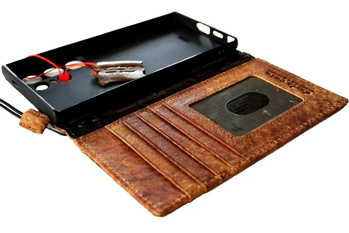 Handmade Leather iPhone Wallet Case: Vintage Book Cover with Card Slots