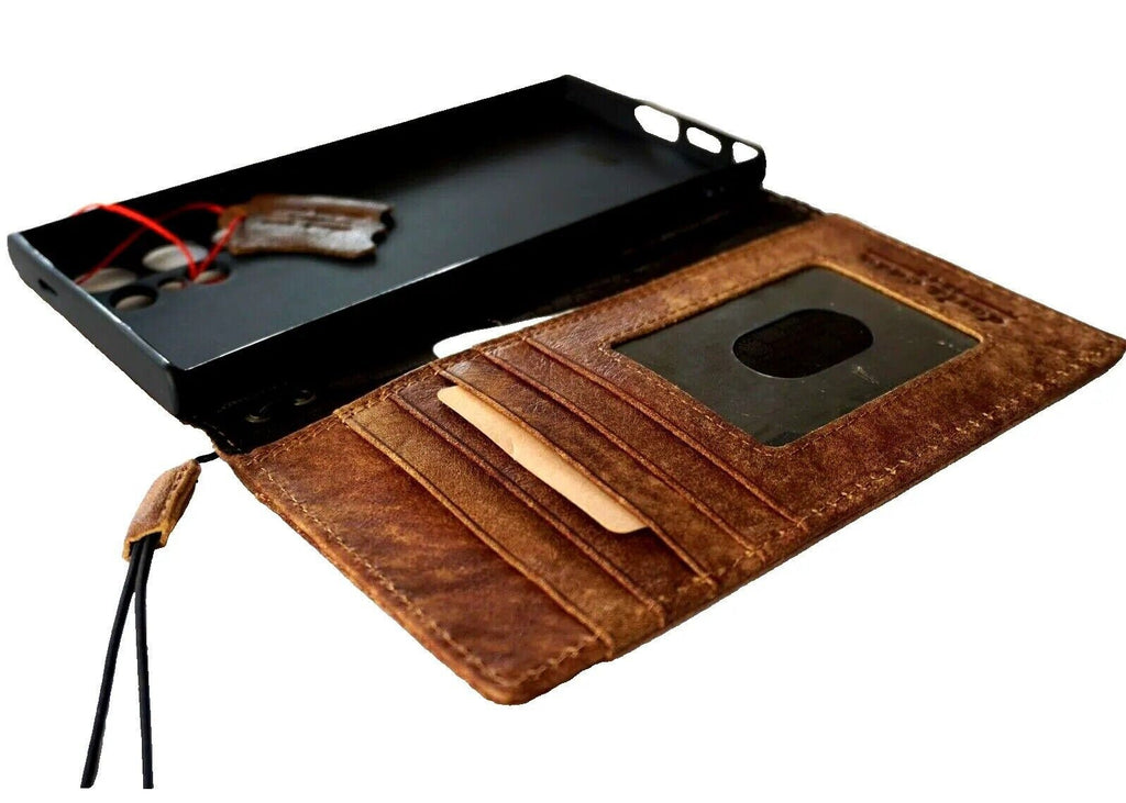 Handmade Leather iPhone Wallet Case: Vintage Book Cover with Card Slots
