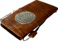 Handmade Leather iPhone Wallet Case: Vintage Art Design