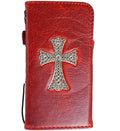Handmade Leather iPhone Wallet Case: Vintage Cross Art Design