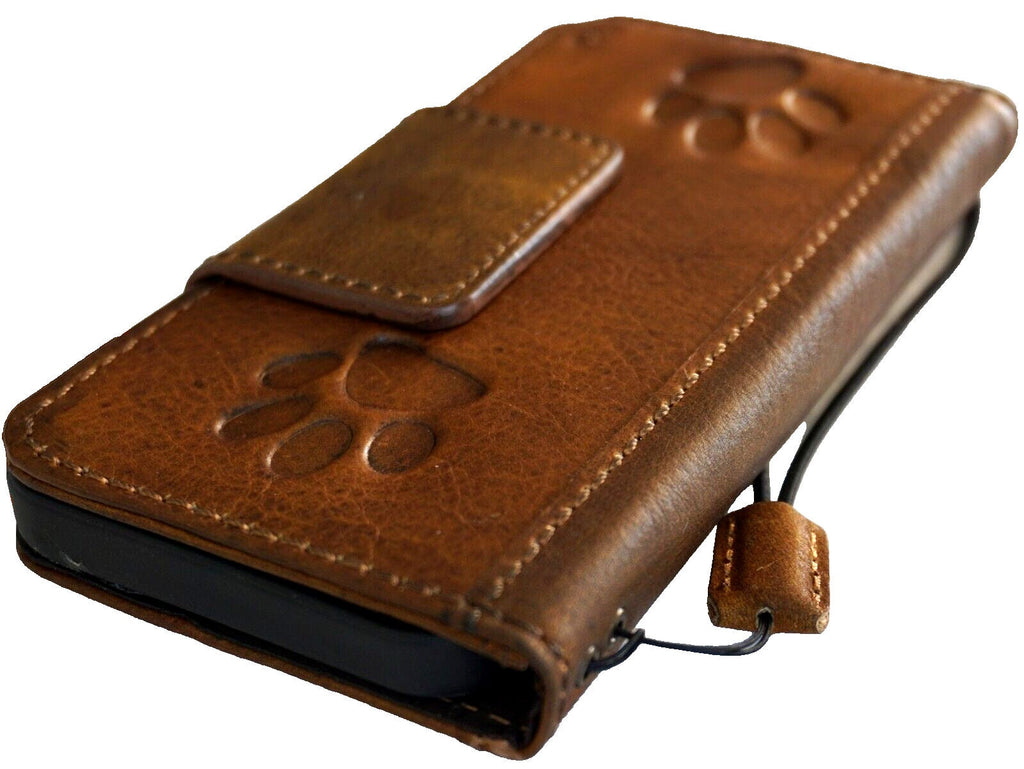 Leather iPhone Wallet Case: Paw Print, Vintage Book Style
