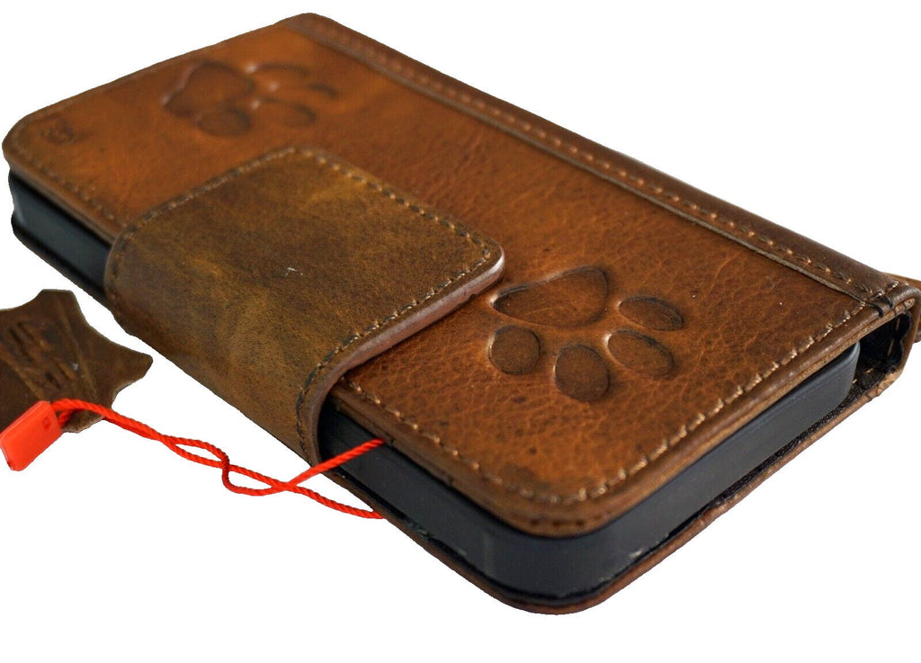 Handmade Leather Google Pixel Wallet Case: Vintage Paw Print Design