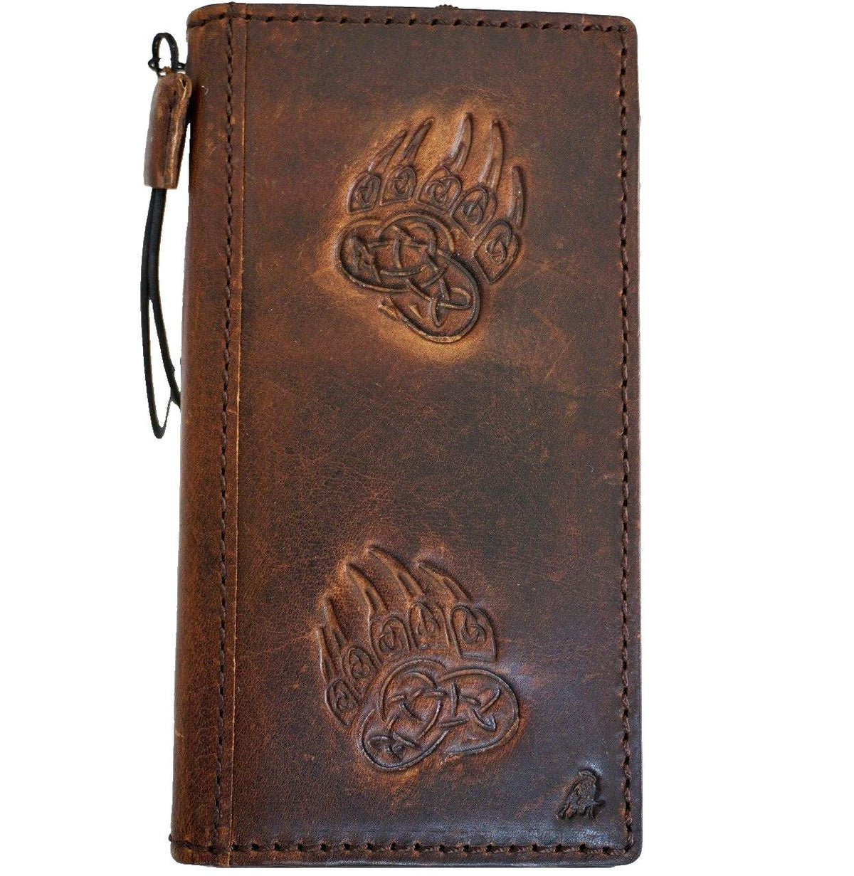 Genuine Leather iPhone Wallet Case with Bear Paw