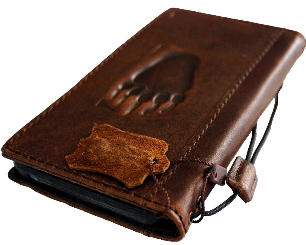 Genuine Leather iPhone Wallet Case with Bear Paw