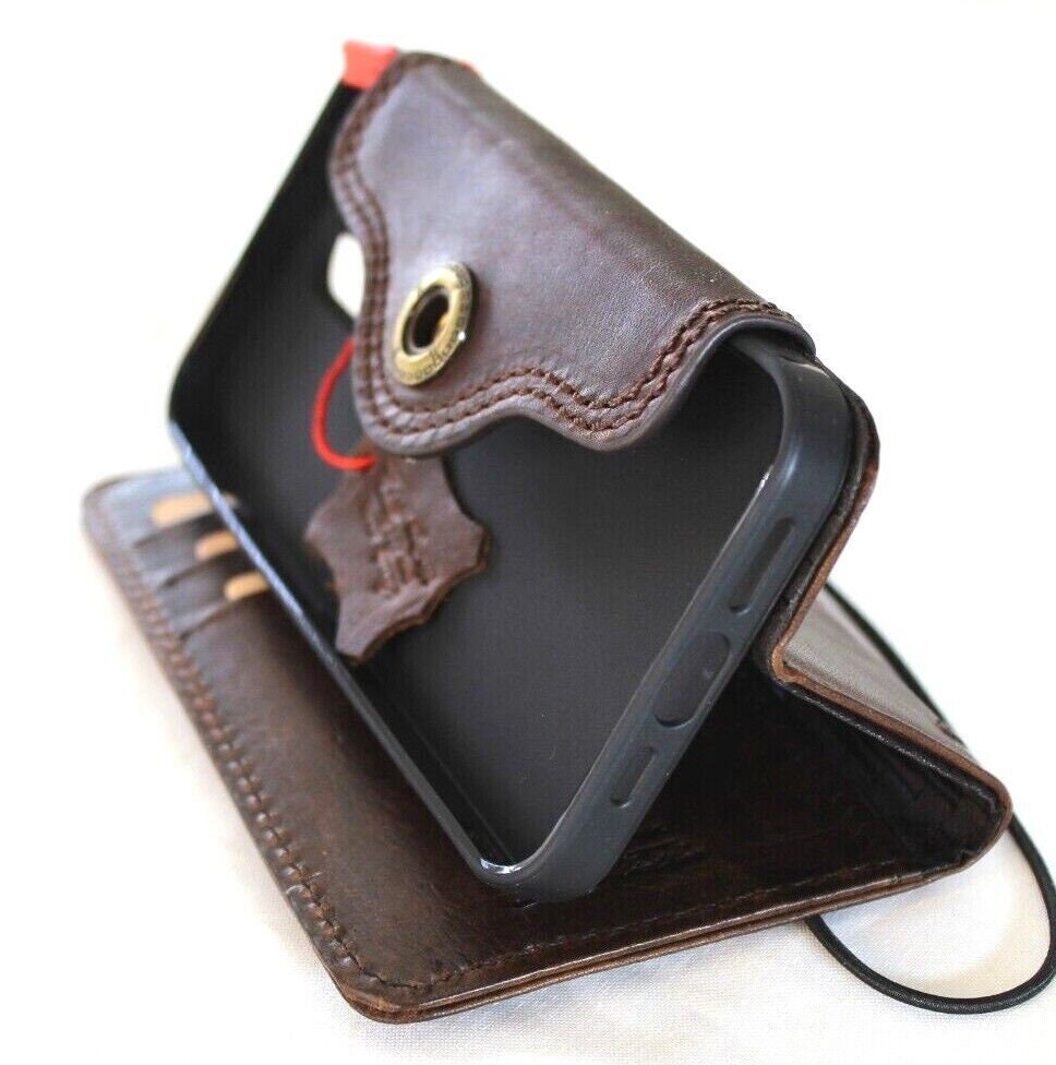 Handmade Leather Wallet Phone Case: Cat Dog Paw Print, Card Slots