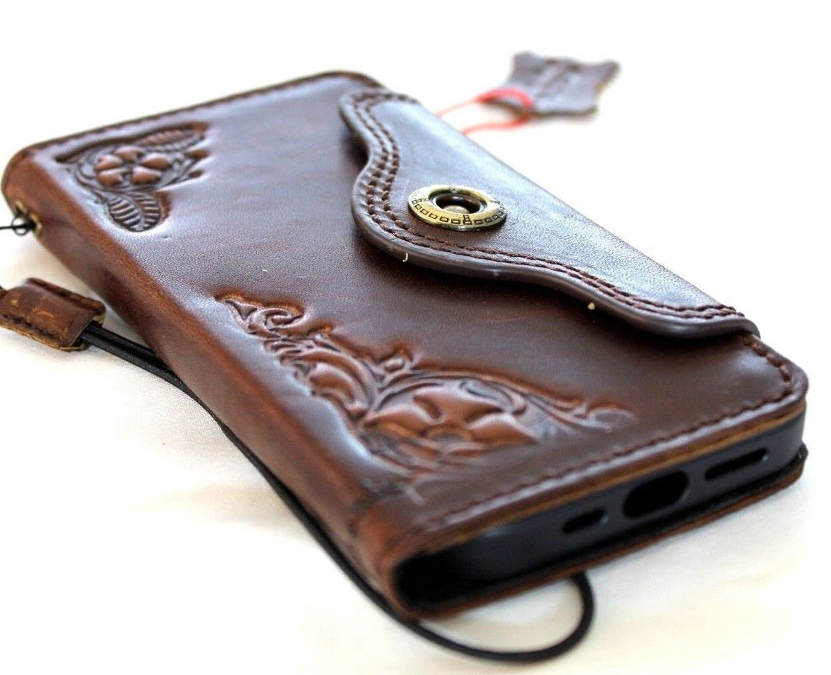 Handmade Leather Wallet Phone Case: Floral Tooled Design