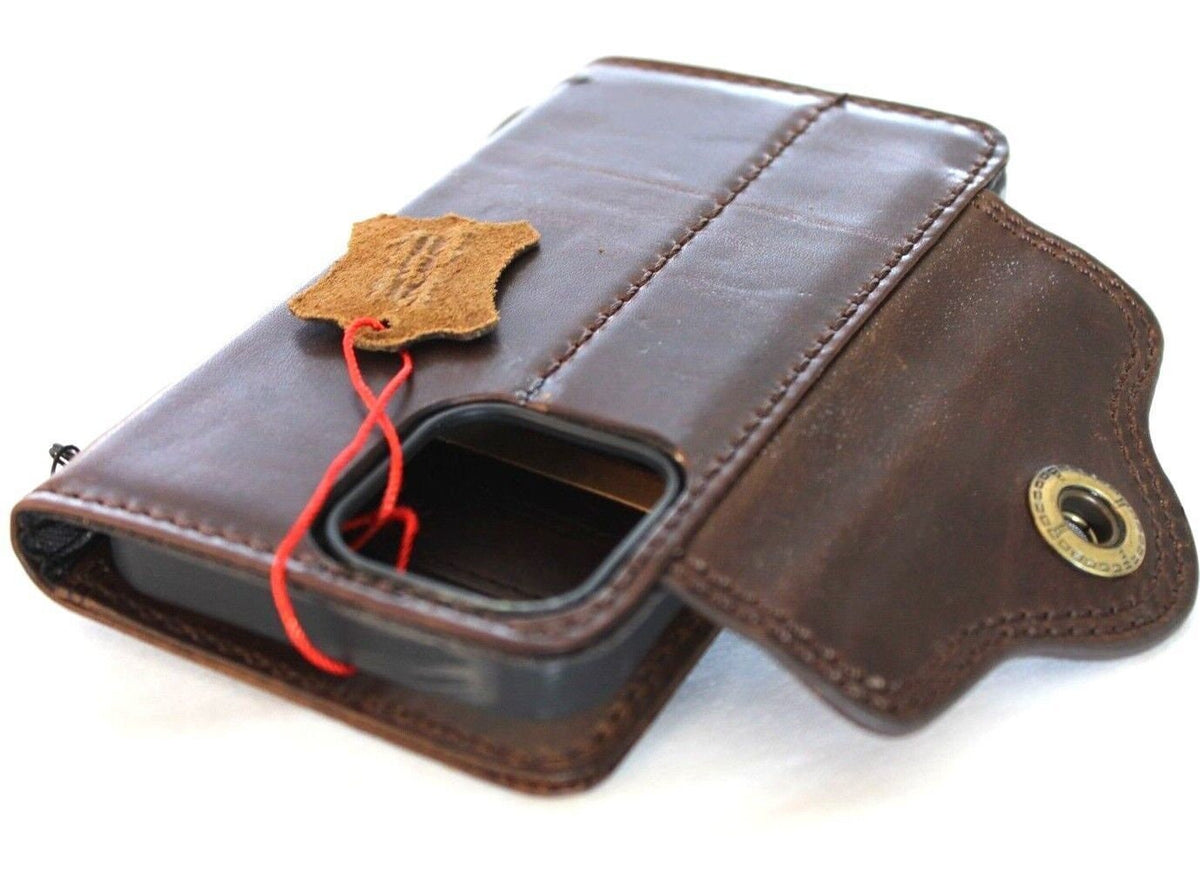 Handmade Leather Wallet Phone Case: Cat Dog Paw Print, Card Slots