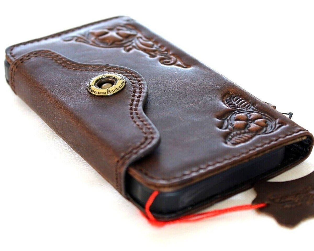 Vintage Style Leather iPhone Wallet Case: Floral Tooled Book Cover
