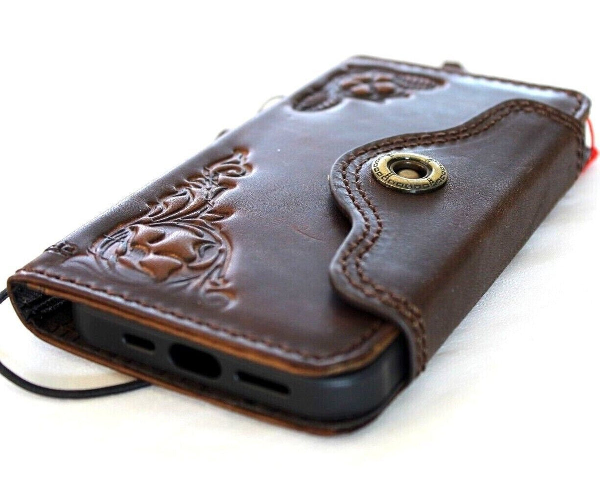 Vintage Style Leather iPhone Wallet Case: Floral Tooled Book Cover