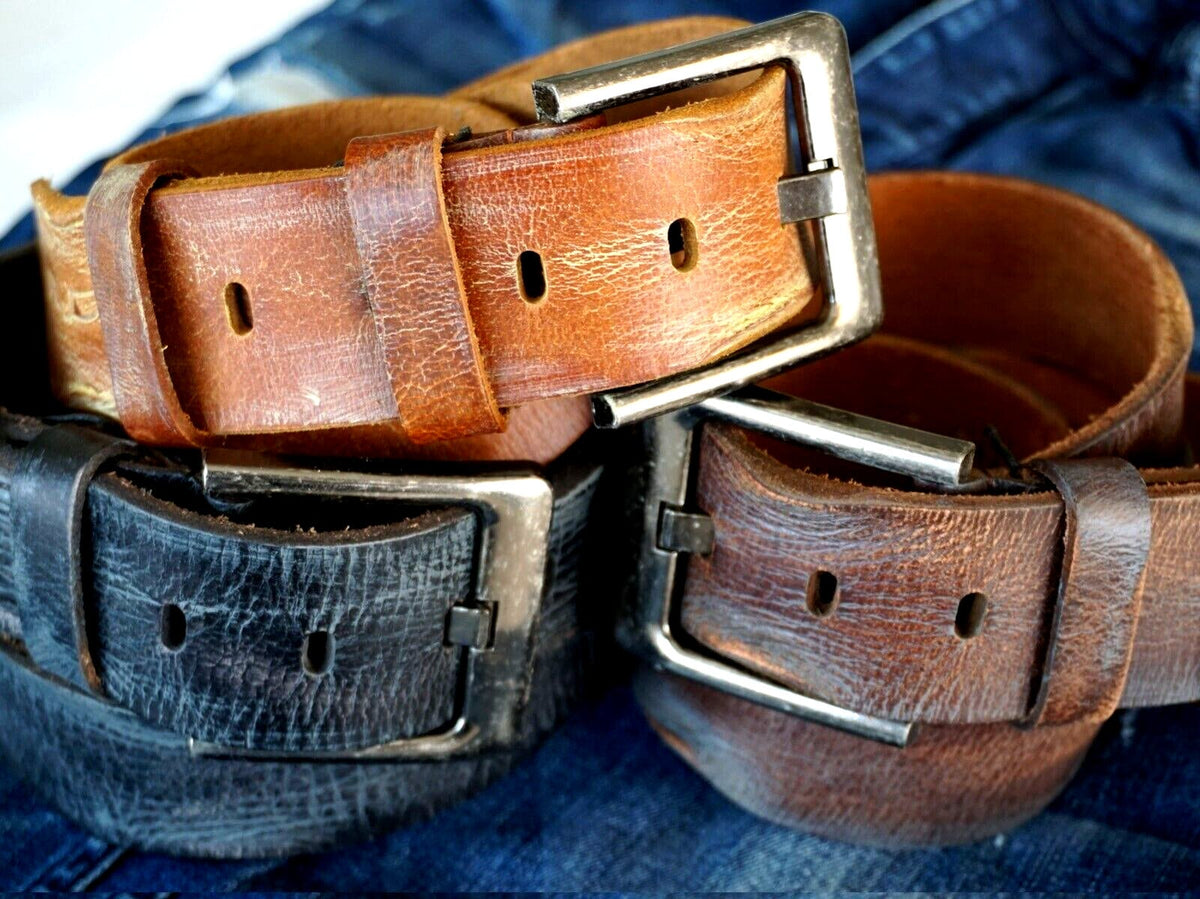 Genuine Casual Waistband vintage Leather Waist handmade belt Ston Buckle 60S 70S
