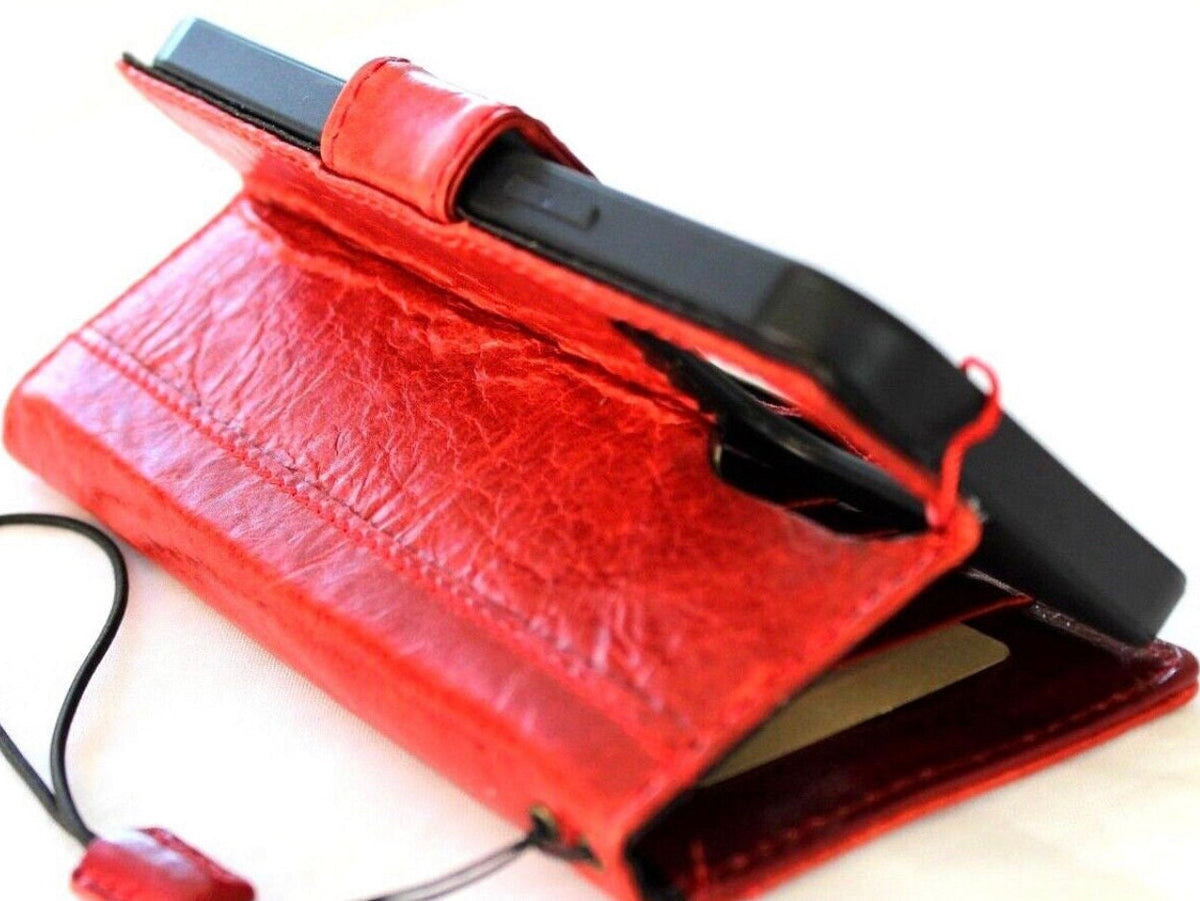 Handmade Red Leather Google Pixel Wallet Case: Vintage Art