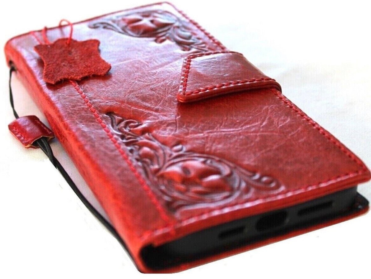 Handmade Red Leather Google Pixel Wallet Case: Vintage Art
