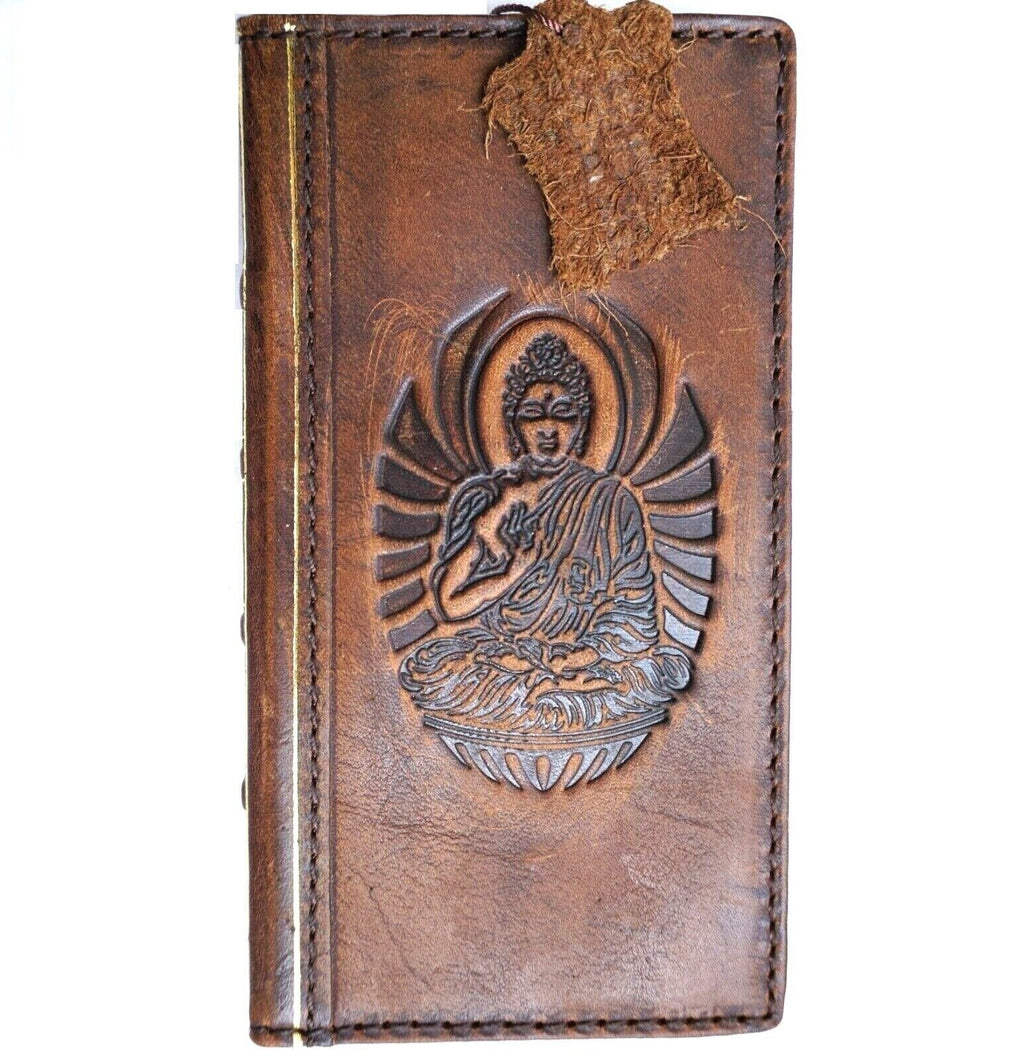 Vintage Leather iPhone Wallet Case: Buddha Art, Card Slots
