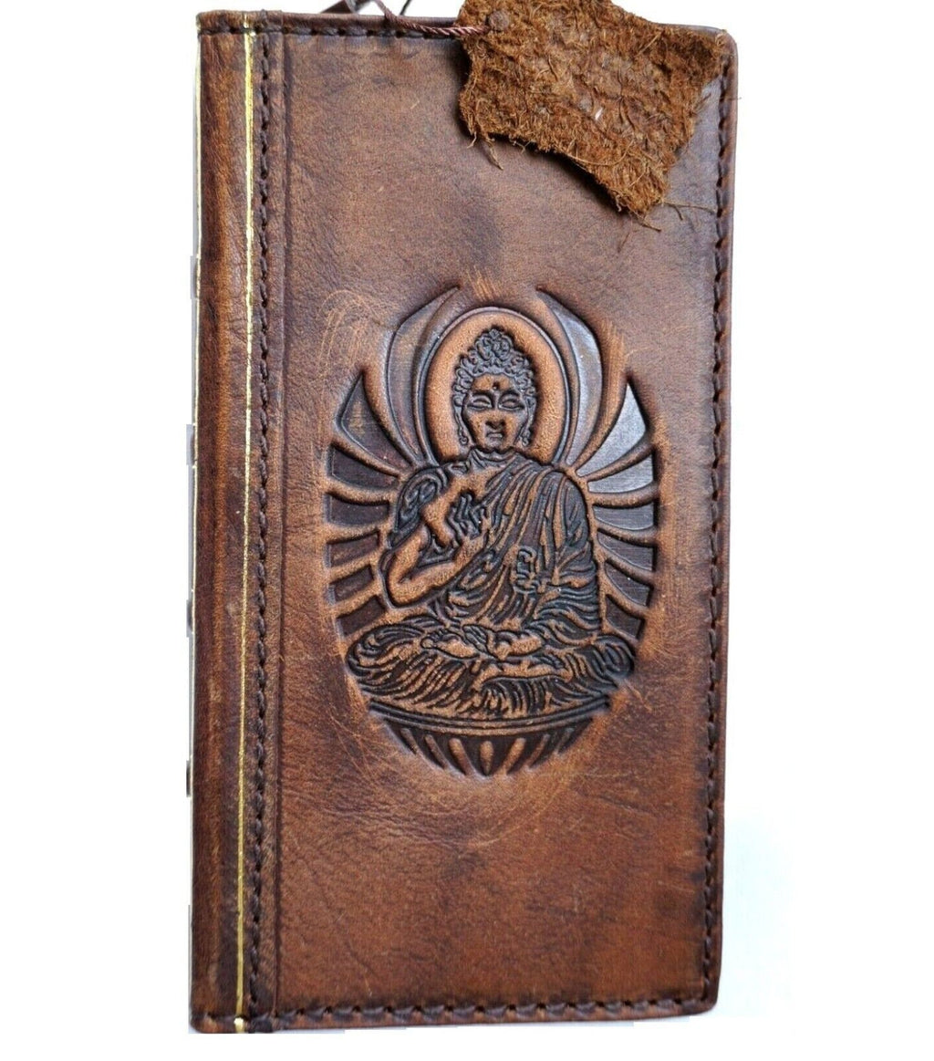 Vintage Leather iPhone Wallet Case: Buddha Art, Card Slots