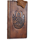 Vintage Leather iPhone Wallet Case: Buddha Art, Card Slots