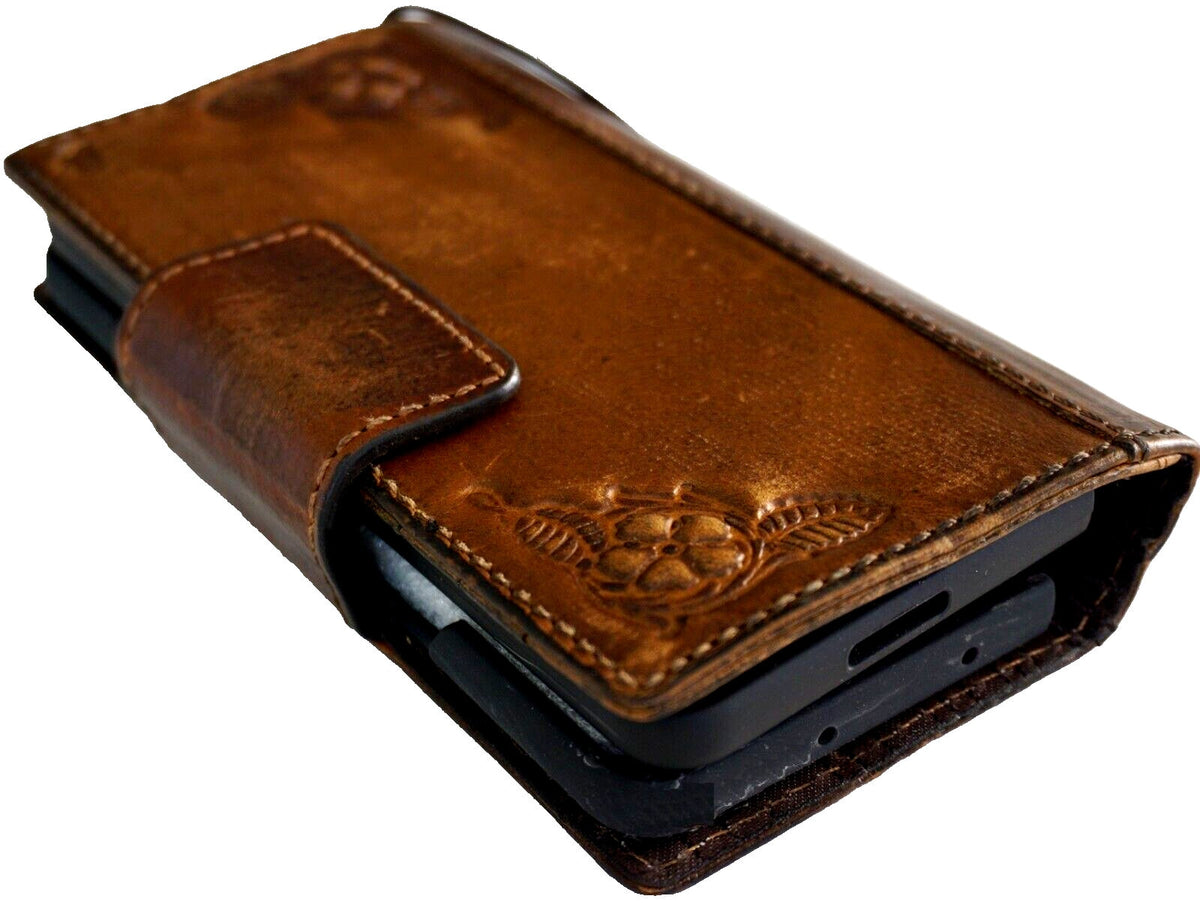 Handmade Leather Wallet Case for Galaxy Z Fold: Art Design Cover