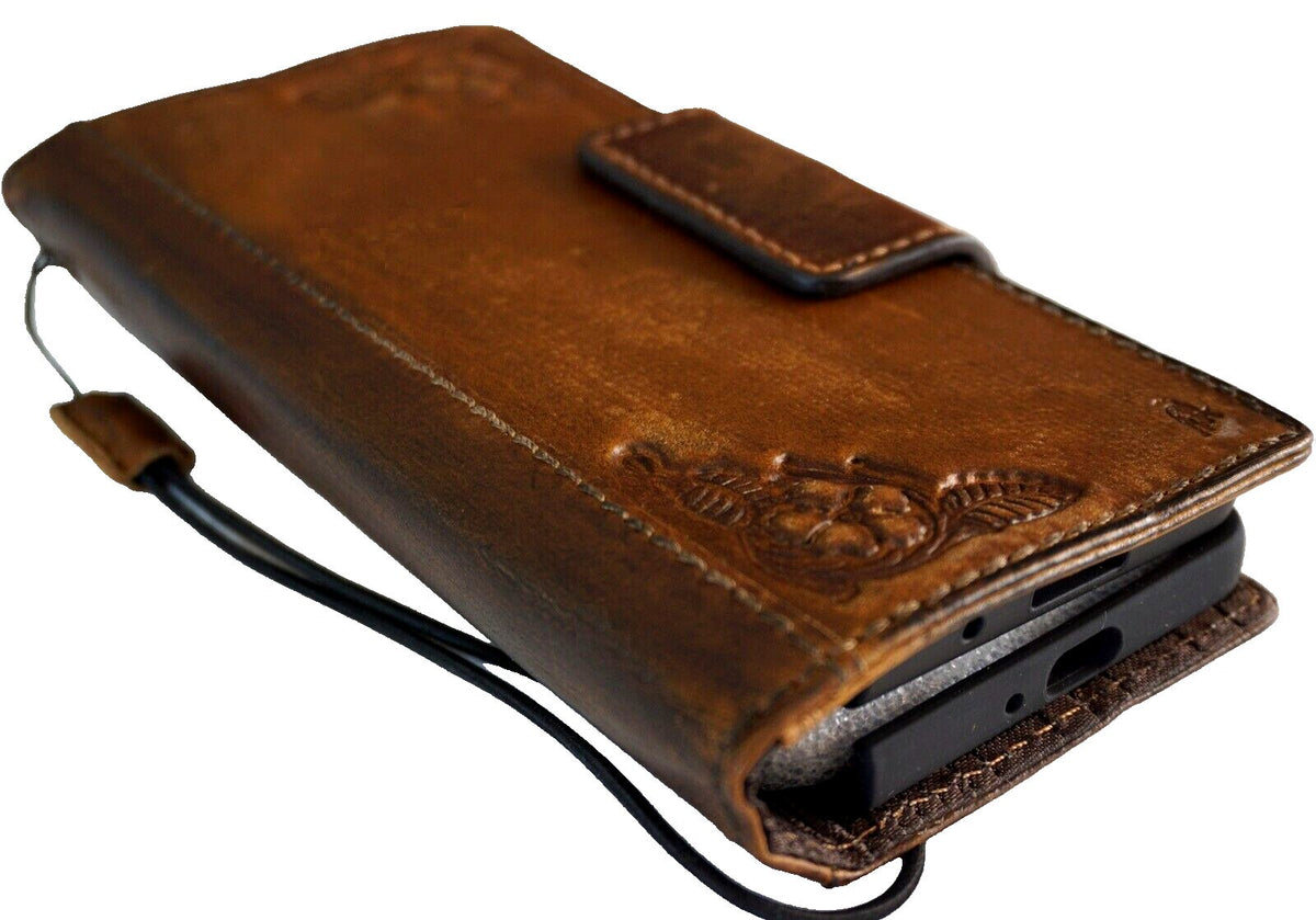 Handmade Leather Wallet Case for Galaxy Z Fold: Art Design Cover